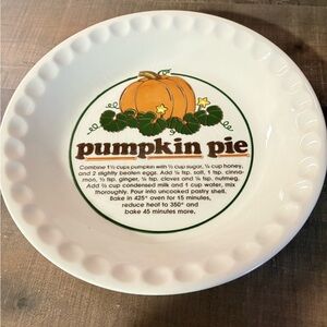 Vintage Mount Clemens Pottery 11” Pumpkin Pie Recipe Deep Dish Ceramic Pie Plate